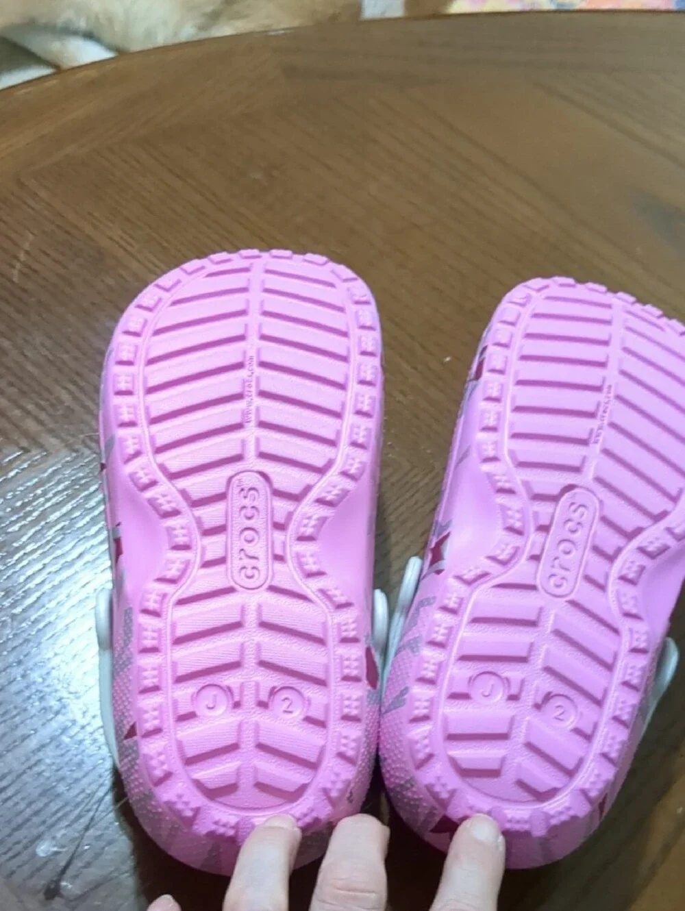 CROCS Pink Star-Pattern Fleece Clogs with Silver Strap